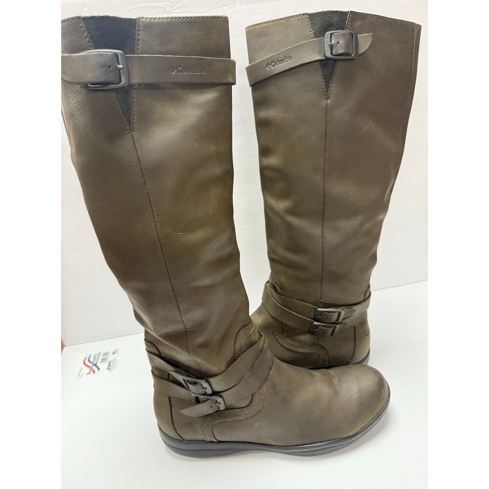 Columbia Waterproof Leather Tall Riding Boots Buckle Strap 10.5